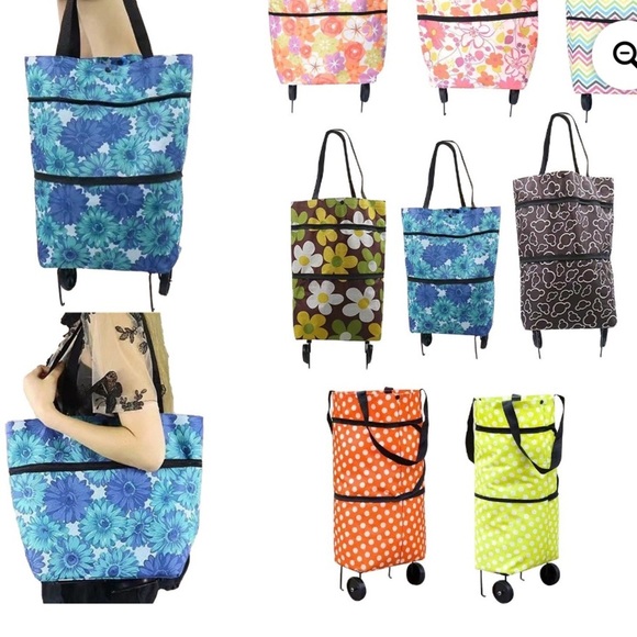 foldable shopping cart tote bag wheel rolling conver 21x16 PURSE-SALE was $34 - Picture 4 of 15
